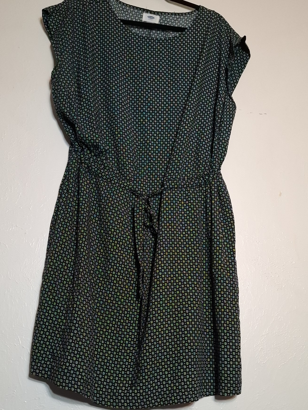 Old Navy Black Mini Dress with White Dot Floral Print